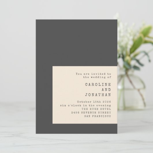 タイプライタータイポグラフィ白黒結婚ズ 招待状 (スタンド正面)