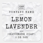 タイプライターフォントの折り目が白い紙製品ラベル スクエアシール (正面)