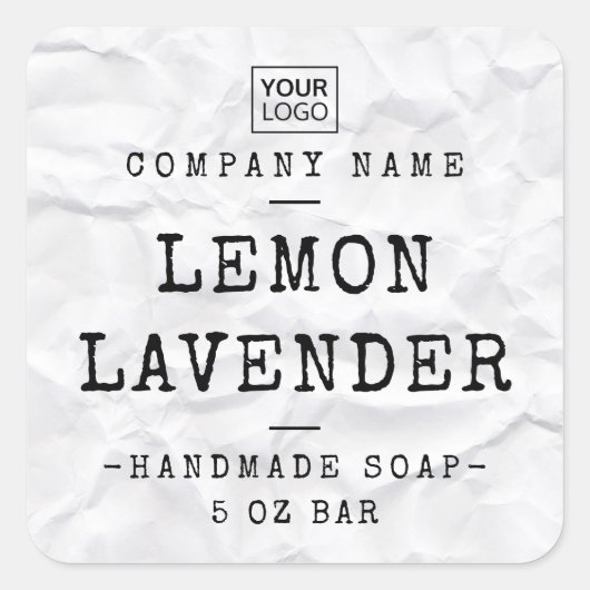 タイプライターフォントの折り目が白い紙製品ラベル スクエアシール (正面)