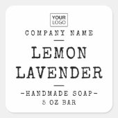 タイプライターフォントの白または任意の色の製品ラベル スクエアシール (正面)