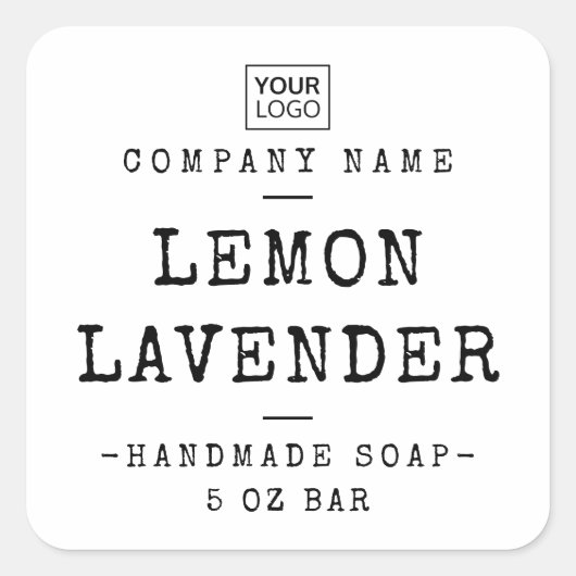 タイプライターフォントの白または任意の色の製品ラベル スクエアシール (正面)