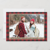 タイプライターフォントクリスマスフォトクラフトレッドプレイド シーズンカード (正面)