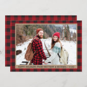 タイプライターフォントクリスマスフォトクラフトレッドプレイド シーズンカード (正面/裏面)