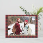 タイプライターフォントクリスマスフォトクラフトレッドプレイド シーズンカード (スタンド正面)