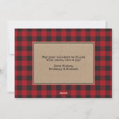 タイプライターフォントクリスマスフォトクラフトレッドプレイド シーズンカード (裏面)