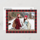 タイプライターフォントクリスマスフォトクラフトレッドプレイド ポストカード (正面/裏面)