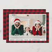 タイプライターフォントクリスマスフォトレッドプレイド シーズンカード (正面/裏面)