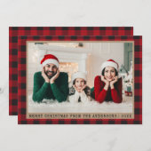 タイプライターフォントクリスマス写真レッドプレイドクラフト シーズンカード (正面/裏面)