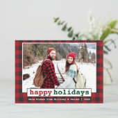 タイプライターフォントハッピーホリデーズフォトレッドプレイド シーズンカード (スタンド正面)