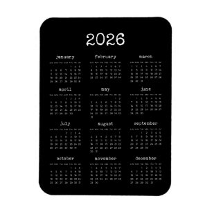 タイプライターフォントミニマル2025黒カレンダー マグネット