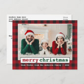 タイプライターフォントメリークリスマスフォトレッドプレイド ポストカード (正面/裏面)