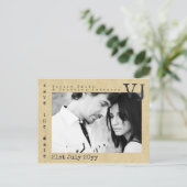 タイプライターフォント日付の結婚ADD PHOTOを保存 案内ポストカード (スタンド正面)
