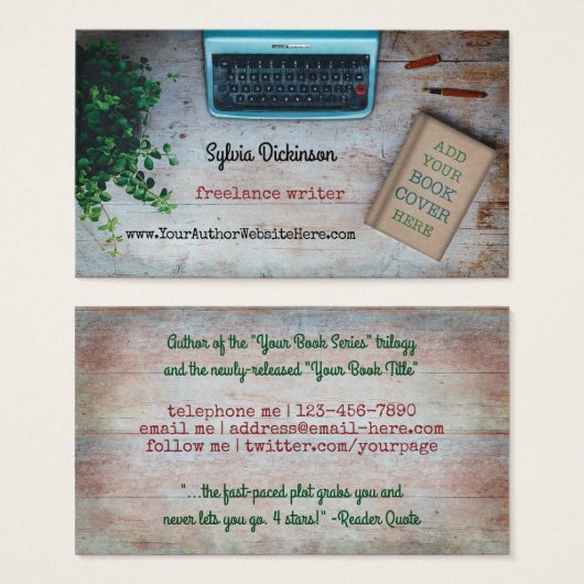 タイプライターフリーランスのライター作家とブックカバー (正面&裏面)