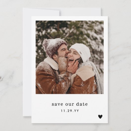 タイプライターミニマルフォントブラックハート写真 セーブザデート (正面)