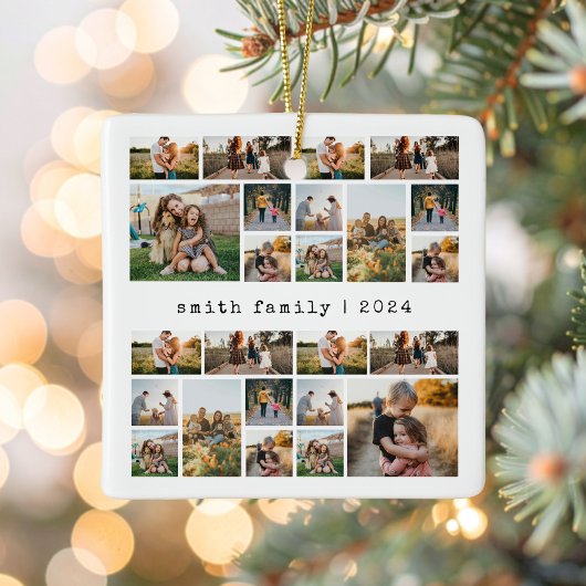 タイプライターモダンファミリーフォトコラージュ セラミックオーナメント