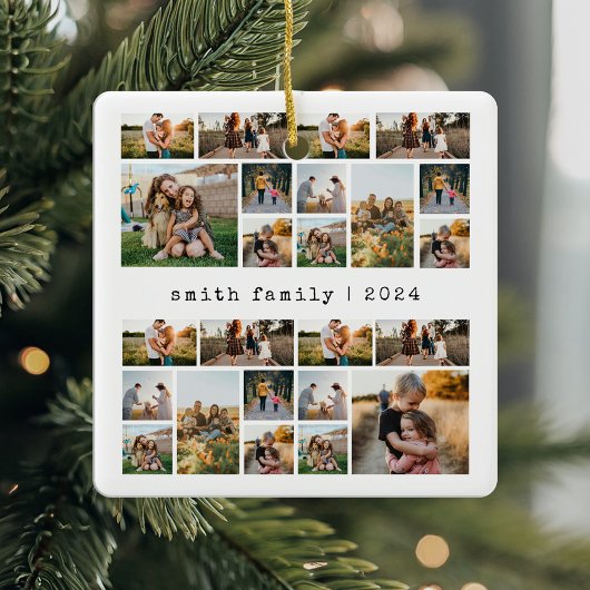 タイプライターモダンファミリーフォトコラージュ セラミックオーナメント