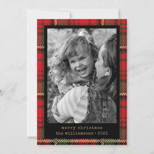 タイプライターモダンレッドと金ゴールドの格子模様の写真 シーズンカード (正面)