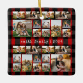 タイプライターレッドプレイドファミリーフォトコラージュ セラミックオーナメント (正面)