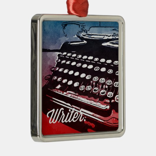 タイプライター付きブルーレッドアーポップ・アートのト メタルオーナメント (右)