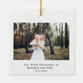 タイプライター夫妻のモダンフォント赤いハート写真 セラミックオーナメント (裏面)