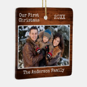 タイプライター文字ウッド初めてのクリスマスファミリー写真 セラミックオーナメント (右)