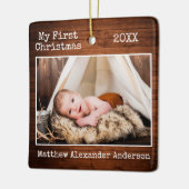 タイプライター文字ウッド私の初めてのクリスマスベビー写真 セラミックオーナメント (左)