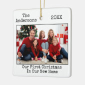 タイプライター文字フォト初めてのクリスマスニューホーム セラミックオーナメント (左)