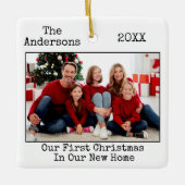 タイプライター文字フォト初めてのクリスマスニューホーム セラミックオーナメント (正面)