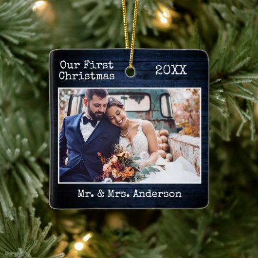 タイプライター文字ブルーウッド初めてのクリスマス結婚ズ セラミックオーナメント (ツリー)