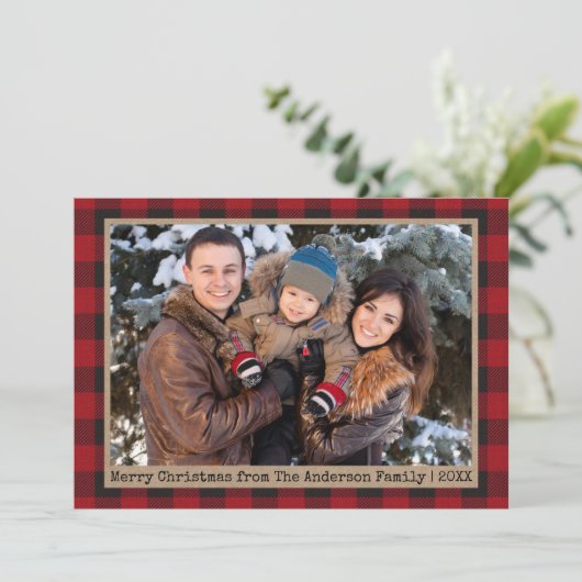 タイプライター文字プレイドクリスマスファミリーフォトクラフト シーズンカード (スタンド正面)