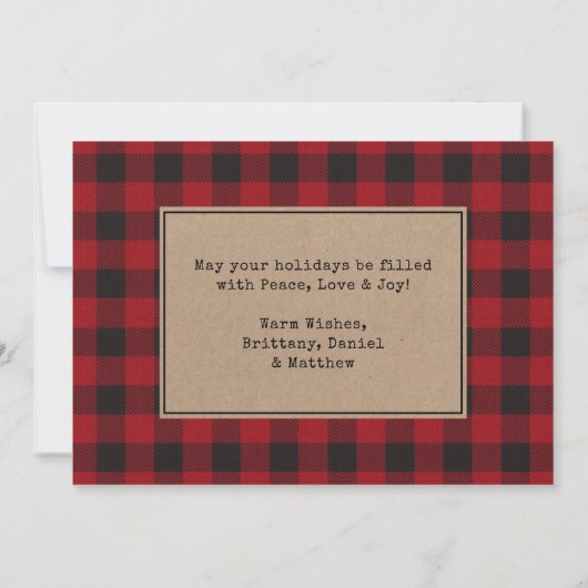 タイプライター文字プレイドクリスマスファミリーフォトクラフト シーズンカード (裏面)