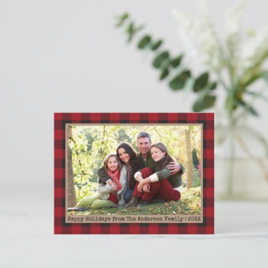 タイプライター文字プレイドファミリーフォトクラフトホリデー ポストカード (スタンド正面)