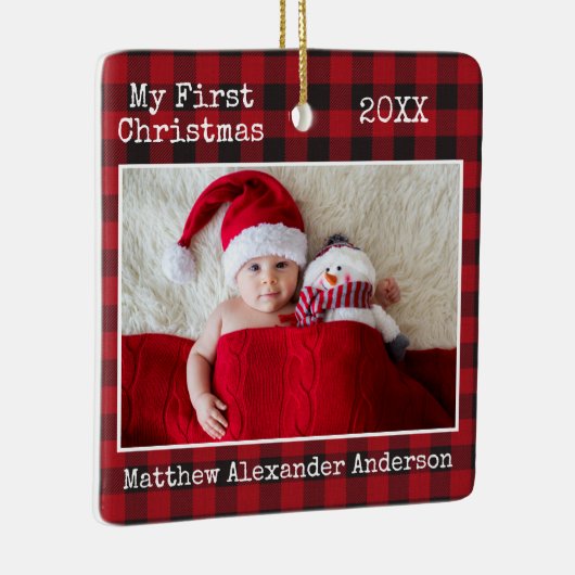 タイプライター文字プレイドマイ初めてのクリスマスベビー セラミックオーナメント (右)