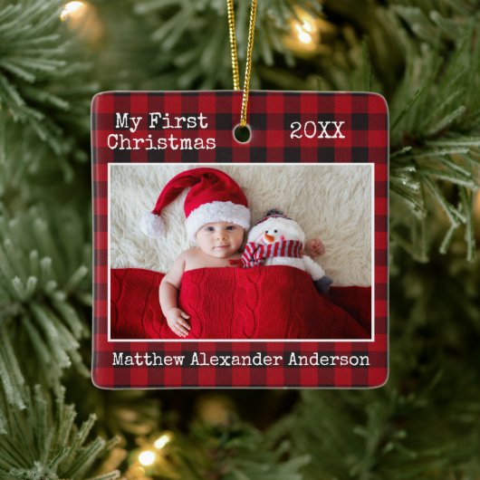 タイプライター文字プレイドマイ初めてのクリスマスベビー セラミックオーナメント (ツリー)