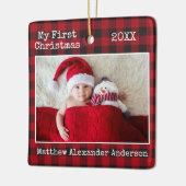 タイプライター文字プレイドマイ初めてのクリスマスベビー セラミックオーナメント (左)