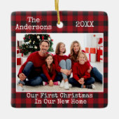 タイプライター文字プレイド初めてのクリスマスニューホーム セラミックオーナメント (正面)