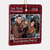 タイプライター文字プレイド初めてのクリスマスファミリーフォト セラミックオーナメント (右)
