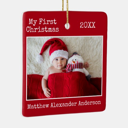 タイプライター文字マイ初めてのクリスマスベビーレッド セラミックオーナメント (右)