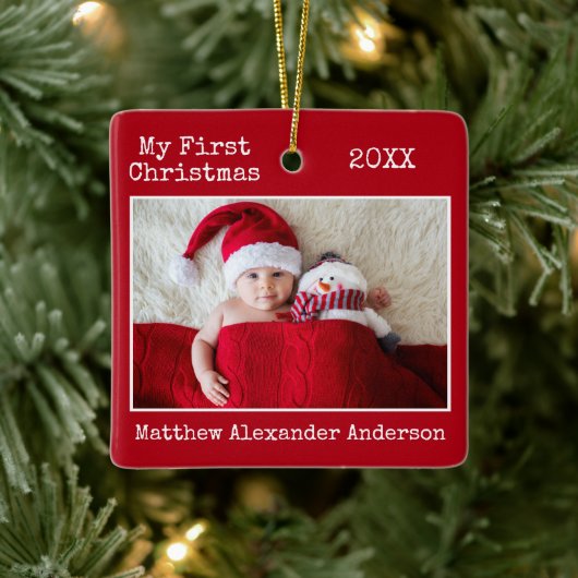 タイプライター文字マイ初めてのクリスマスベビーレッド セラミックオーナメント (ツリー)