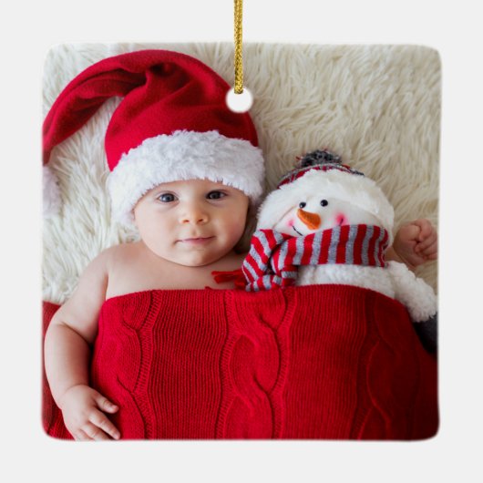 タイプライター文字マイ初めてのクリスマスベビーレッド セラミックオーナメント (裏面)