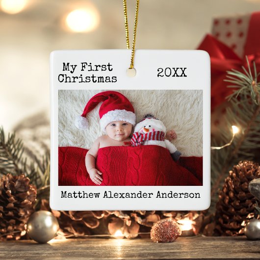 タイプライター文字マイ初めてのクリスマスベビー セラミックオーナメント