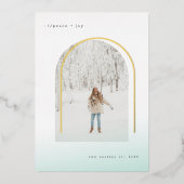 タイプライター文字ミニマルシンプルリストアーチ写真 箔シーズンカード (正面)