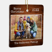 タイプライター文字メリークリスマスウッドファミリーフォト セラミックオーナメント (右)
