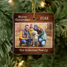 タイプライター文字メリークリスマスウッドファミリーフォト セラミックオーナメント