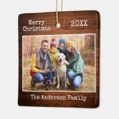 タイプライター文字メリークリスマスウッドファミリーフォト セラミックオーナメント (左)