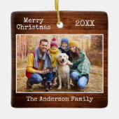 タイプライター文字メリークリスマスウッドファミリーフォト セラミックオーナメント (正面)