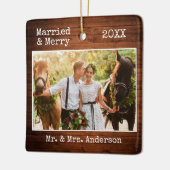 タイプライター文字メリークリスマスウッド結婚ズの写真 セラミックオーナメント (左)