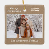 タイプライター文字メリークリスマスクラフトファミリーフォト セラミックオーナメント (正面)