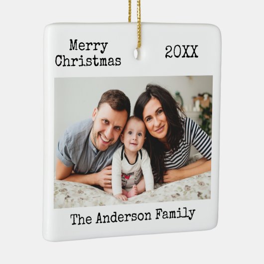 タイプライター文字メリークリスマスファミリー写真 セラミックオーナメント (右)
