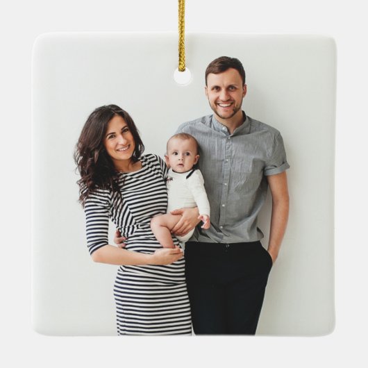 タイプライター文字メリークリスマスファミリー写真 セラミックオーナメント (裏面)